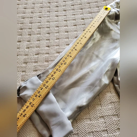 Y2K Notations Metallic Silver Shimmer Button-Front Blouse with Roll-Tab Sleeves - Picture 10 of 15